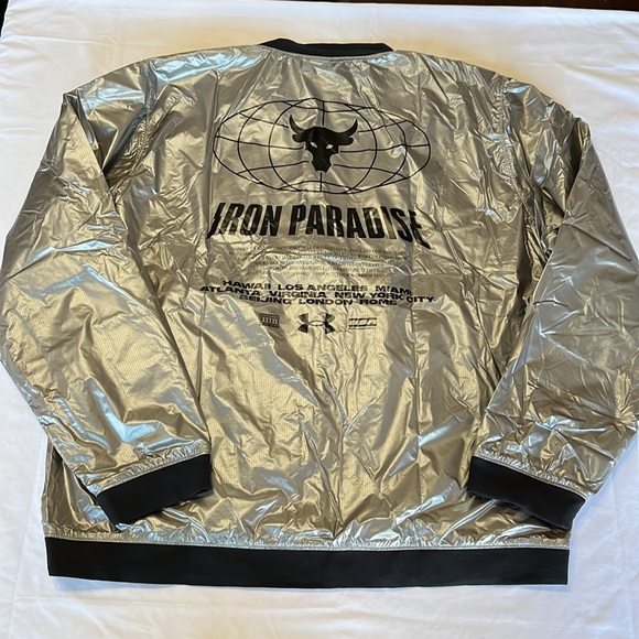 Under Armour Project Rock Men's Iron Paradise Silver Disrupt Bomber Jacket 3XL - Picture 8 of 10